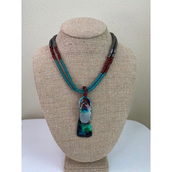 Coldwater Creek Jewelry - Coldwater Creek Spirit Of The Season Pendant Blue Multicolor Necklace Beaded